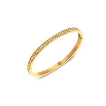 Mini Pavé Crystal Heart Bangle (Gold)