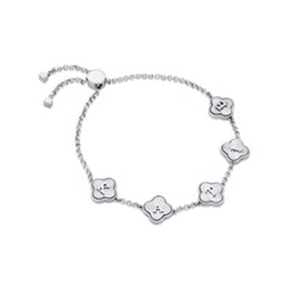 Textured Clover Custom Name Bracelet (Silver)