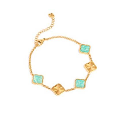 Amazonite & Fluted Clover Bracelet (Gold)