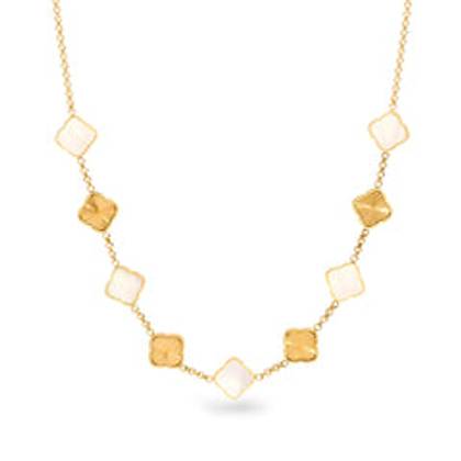 Pearl & Fluted Clover Necklace (Gold)