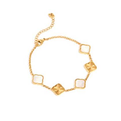 Pearl & Fluted Clover Bracelet (Gold)