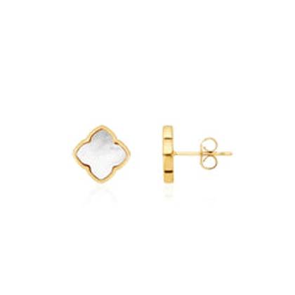 Pearl Clover Stud Earrings (Gold)