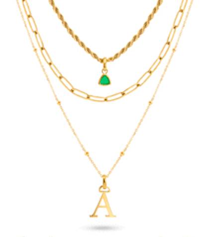 Initial & Droplet Birthstone Layered Necklace Set (Gold)