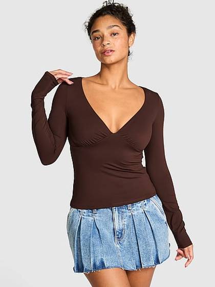PINK Base Stretch™ Ruched Long-Sleeve Tee