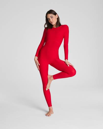 SPANXsmooth™ OnForm Open Back Long Sleeve Jumpsuit | SPANX® Red - Red