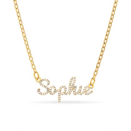 Crystal Cursive Name Necklace (Gold)