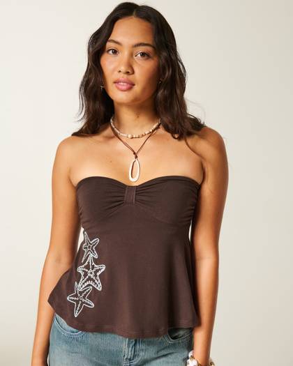 Strapless Starfish Graphic Babydoll Top
