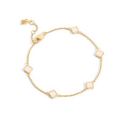 Fine Mini Pearl Multi Clover Bracelet (Gold)