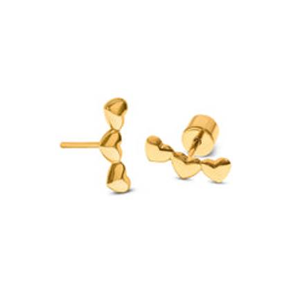 Triple Heart Climber Earrings (Gold)