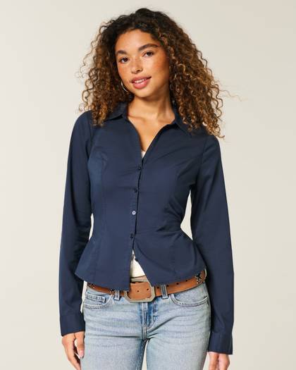 Stretch Poplin Button Front Shirt