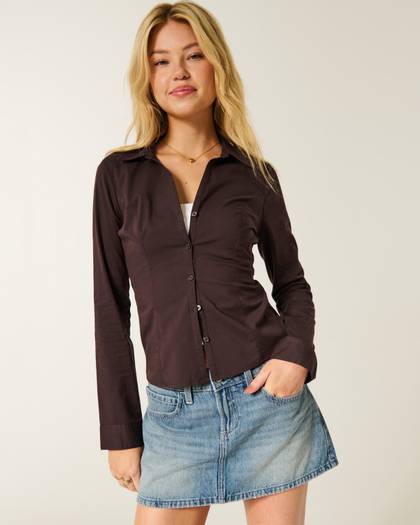Hollister Ciara Stretch Poplin Button Front Shirt