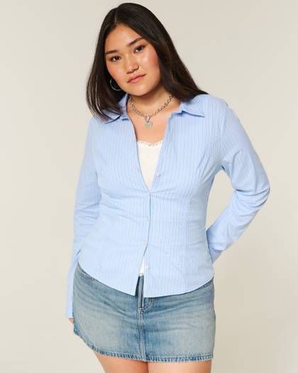Stretch Poplin Button Front Shirt