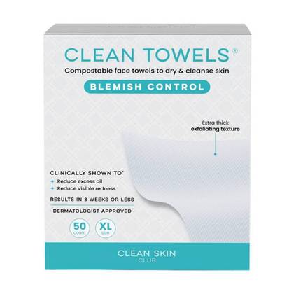 Clean Skin Club Clean Towels Blemish Control - XL - 50ct: Alcohol-Free, Facial Wipes, For All Skin Types, Unscented