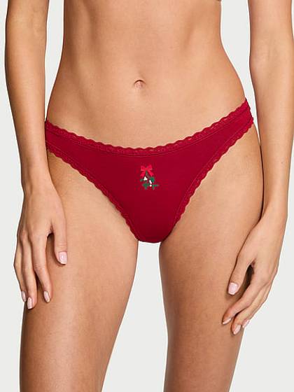 Cotton Lace-Waist Thong