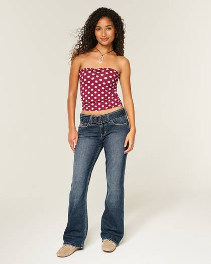 Low-Rise Dark Wash Belted Bootcut Jeans