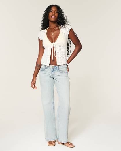 Ultra Low-Rise Light Wash Baggy Jeans