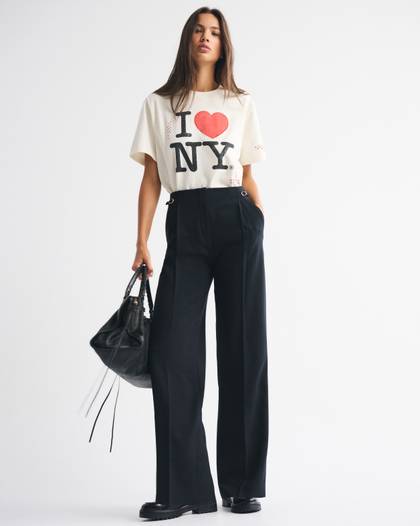 A&F Sloane Tailored Hardware Wide Leg Pant
