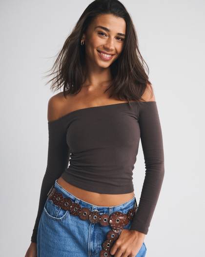 Bra-Free Off-The-Shoulder Long-Sleeve Top