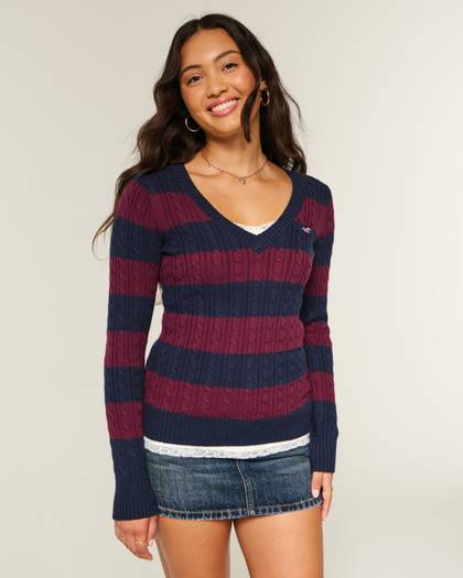 Cable-Knit V-Neck Icon Sweater