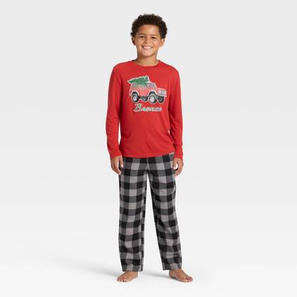 Boys' 2pc Ford Bronco Holiday Long Sleeve Pajama Set - Red L