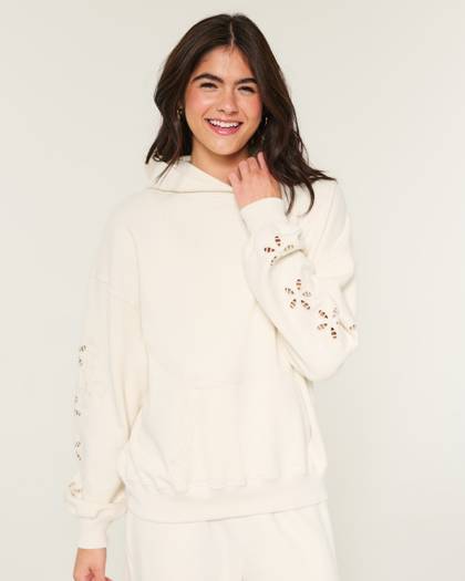 Hollister Feel Good Easiest Embroidered Floral Cutout Hoodie