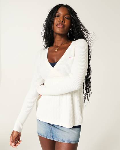 Wrap Front Long Sleeve Babydoll Jumper