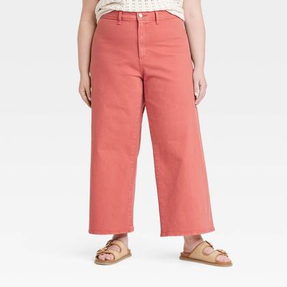 Women's High-Rise Sailor Wide Leg Ankle Jeans - Universal Thread™ Light Red 22: Cotton Denim, Relaxed Fit