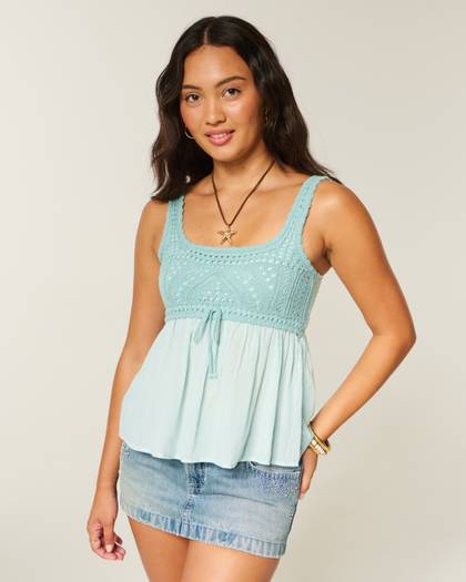 Mixed Crochet-Style Babydoll Top