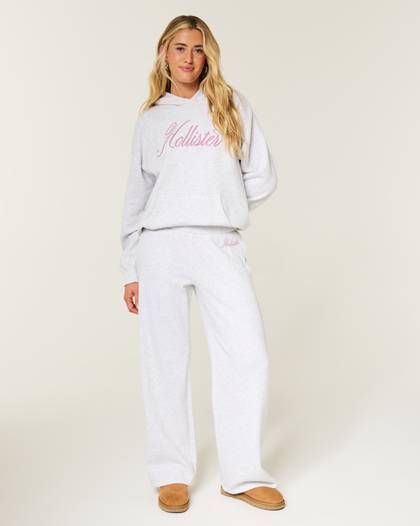Sparkle Logo Graphic Wide-Leg Sweatpants