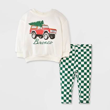 Baby Boys' Ford Bronco Christmas Tree Fleece Sweatshirt & Pants Set - Off-White 12M