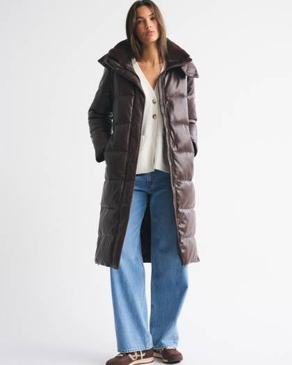 Vegan Leather Long Puffer