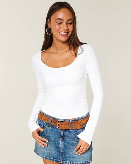 Long-Sleeve Seamless Fabric Scoop Baby Tee