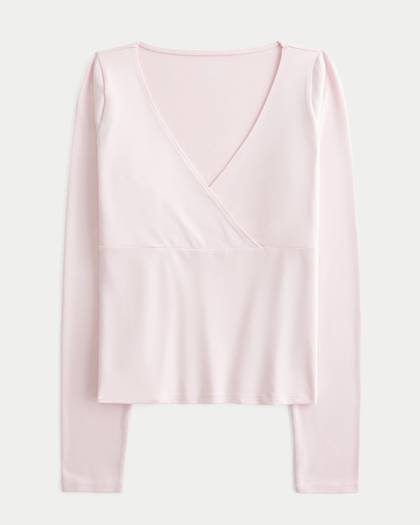 Long-Sleeve Seamless Fabric Wrap Top