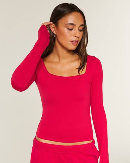 Long-Sleeve Soft Seamless Fabric Square-Neck Baby Tee