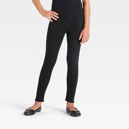 Girls' Cozy Leggings - Cat & Jack™ Black Sparkle M