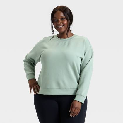 Women's Airy Sleek Ribbed Crewneck Sweatshirt - All In Motion™ Sage Green 3X