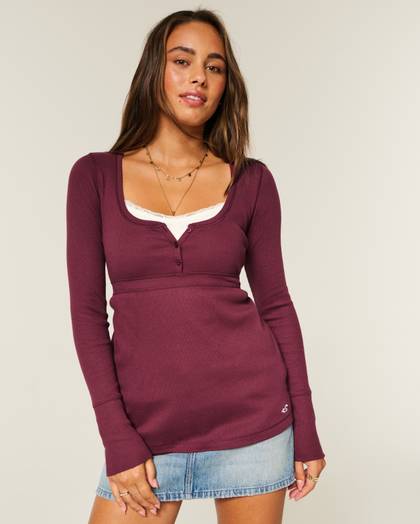 Easy Tie-Back Henley Babydoll Top