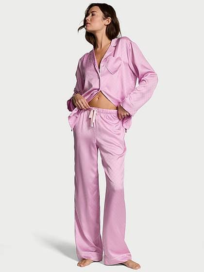 Signature Satin Heart Long Pajama Set