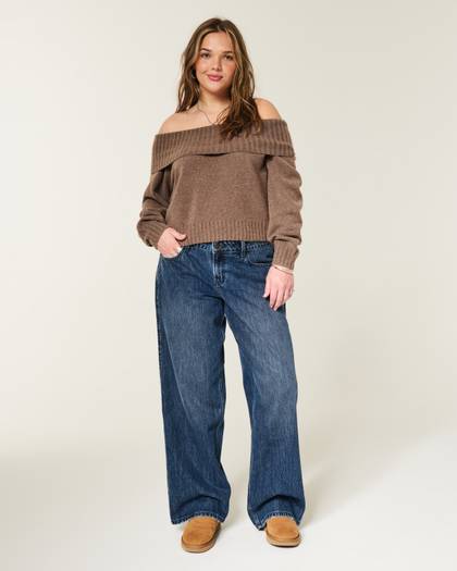 Hollister Andi Adjustable Waist Low-Rise Dark Wash Baggy Jeans