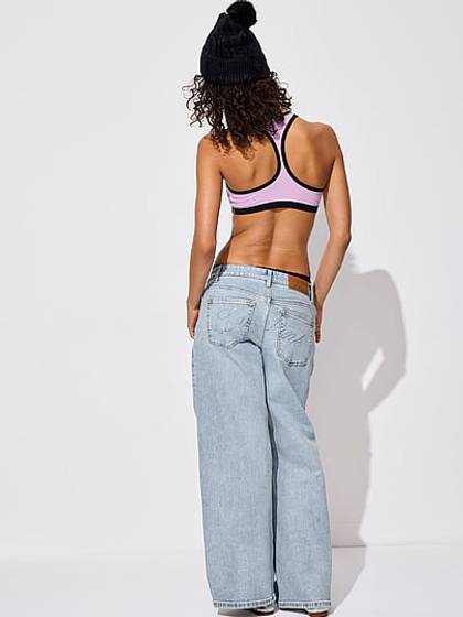 Denim by PINK Mid-Rise Baggy Wide-Leg Jeans