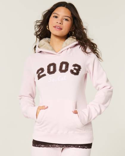 Hollister Feel Good Faux Fur-Lined Hood 2003 Graphic Hoodie