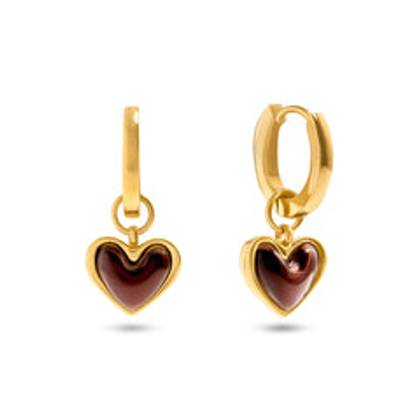 Chocolate Brown Heart Huggie Earrings (Gold)