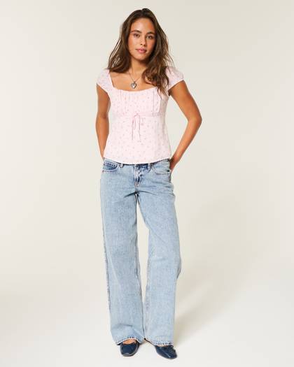 Hollister Andi Adjustable Waist Medium Wash Baggy Jeans