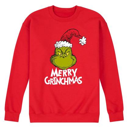 Men's The Grinch Santa Grinch Graphic Fleece Sweatshirt - Merry Grinchmas 3 - Red - Medium