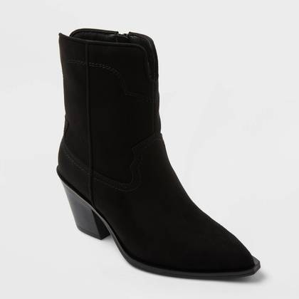 Women’s Dallas Wide Width Ankle Western Bootie with Memory Foam Insole – Universal Thread™ Black 9WW