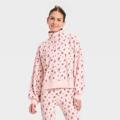 Women's Active Comfort French Terry Henley Sweatshirt - All In Motion™ Light Pink Floral M