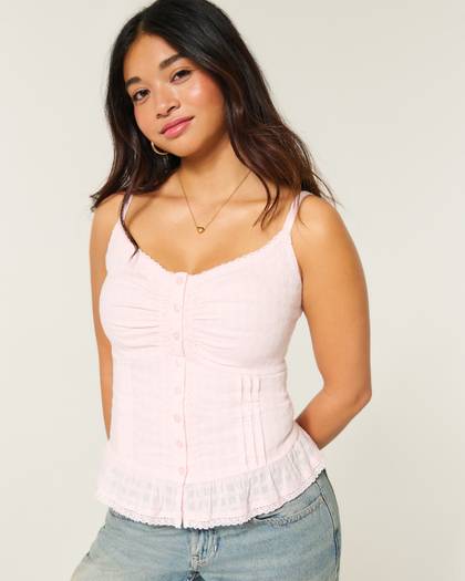 Curvy Lace Trim Peplum Tank
