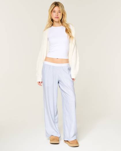 Contrast Waist Baggy Flannel Pants