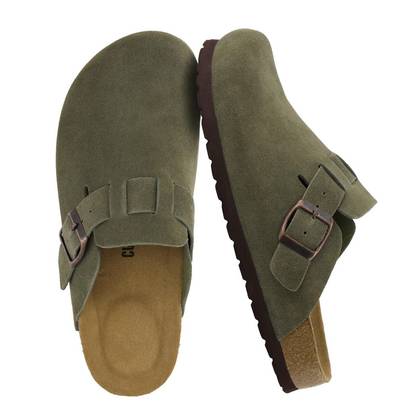CUSHIONAIRE Hana - Genuine Leather Suede Classic Clog Womens Shoes - Slip On Mule Comfortable Shoes for Women, Khaki 11