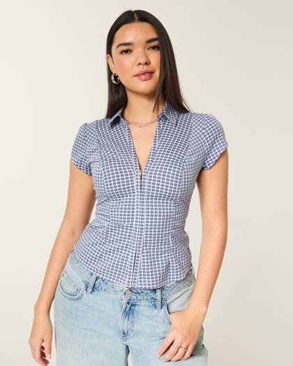 Short-Sleeve Ruched Shirt